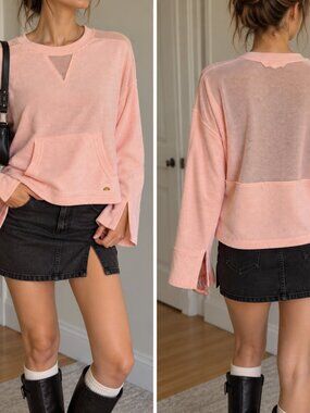 C&C California Pink Peach Terry Mesh Boxy Pullover Top M